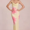 Fioren Chiffon Maxi Dress in Yellow Floral Print
