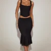Fjolla Lace Mid-Rise Fluted Midi Skirt in Black