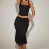 Fjolla Lace Mid-Rise Fluted Midi Skirt in Black