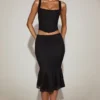 Fjolla Lace Mid-Rise Fluted Midi Skirt in Black