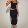 Fjolla Lace Mid-Rise Fluted Midi Skirt in Black