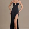 Fleurine Satin Embellished Bralette Gown in Black