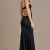 Fleurine Satin Embellished Bralette Gown in Black