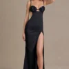 Fleurine Satin Embellished Bralette Gown in Black