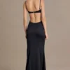 Fleurine Satin Embellished Bralette Gown in Black