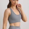 FlexiRib Wide Strap Sports Bra in Grey Melange