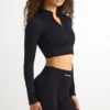FlexiRib Zip-Up Cropped Jacket in Black