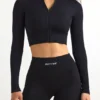 FlexiRib Zip-Up Cropped Jacket in Black