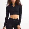 FlexiRib Zip-Up Cropped Jacket in Black