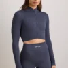 FlexiRib Zip-Up Cropped Jacket in Indigo Slate