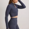 FlexiRib Zip-Up Cropped Jacket in Indigo Slate