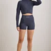 FlexiRib Zip-Up Cropped Jacket in Indigo Slate