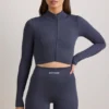 FlexiRib Zip-Up Cropped Jacket in Indigo Slate
