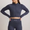 FlexiRib Zip-Up Cropped Jacket in Indigo Slate