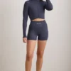 FlexiRib Zip-Up Cropped Jacket in Indigo Slate