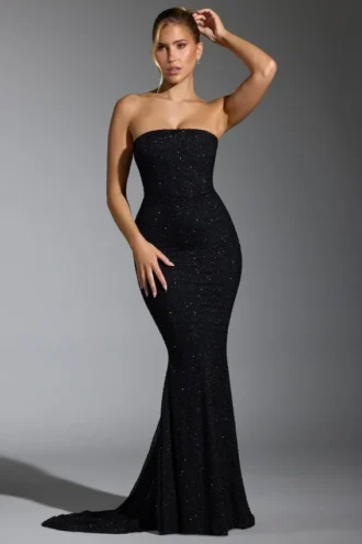 Florentina Embellished Corset Gown in Black