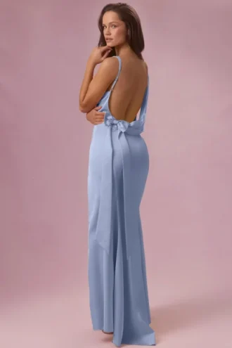 Florienne Satin Draped Bridesmaid Dress in Powder Blue