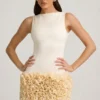 Florrie Satin Floral Appliqué Open-Back Mini Dress in Ivory