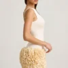 Florrie Satin Floral Appliqué Open-Back Mini Dress in Ivory