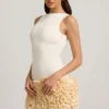 Florrie Satin Floral Appliqué Open-Back Mini Dress in Ivory