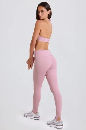 Foldover Mid-Rise Stirrup Leggings in Mauve