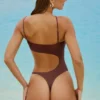 Formentera Embellished Cut-Out Swimsuit in Chocolate Brown