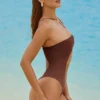 Formentera Embellished Cut-Out Swimsuit in Chocolate Brown