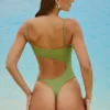 Formentera Embellished Cut-Out Swimsuit in Olive Green
