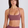 Four-Way Stretch Scoop-Neck Halterneck Sports Bra in Acai