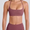 Four-Way Stretch Scoop-Neck Halterneck Sports Bra in Acai