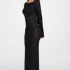 Frances Sheer Jersey Long-Sleeve Backless Maxi Dress in Black