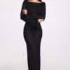 Frances Sheer Jersey Long-Sleeve Backless Maxi Dress in Black