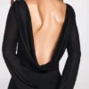 Frances Sheer Jersey Long-Sleeve Backless Maxi Dress in Black