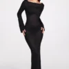 Frances Sheer Jersey Long-Sleeve Backless Maxi Dress in Black
