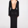Frances Sheer Jersey Long-Sleeve Backless Maxi Dress in Black