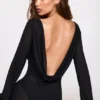 Frances Sheer Jersey Long-Sleeve Backless Maxi Dress in Black