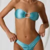Freshwater Pearl-Detail Bandeau Bikini Top in Turquoise