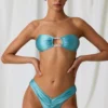 Freshwater Pearl-Detail Bandeau Bikini Top in Turquoise