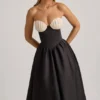 Gabrielle Strapless Corset Midi Dress in Black