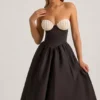 Gabrielle Strapless Corset Midi Dress in Black