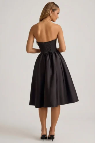 Gabrielle Strapless Corset Midi Dress in Black