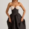 Gabrielle Strapless Corset Midi Dress in Black