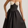 Gabrielle Strapless Corset Midi Dress in Black