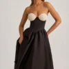 Gabrielle Strapless Corset Midi Dress in Black