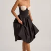 Gabrielle Strapless Corset Midi Dress in Black