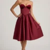 Gabrielle Strapless Corset Midi Dress in Wine Red