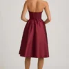 Gabrielle Strapless Corset Midi Dress in Wine Red