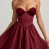 Gabrielle Strapless Corset Midi Dress in Wine Red