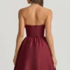 Gabrielle Strapless Corset Midi Dress in Wine Red