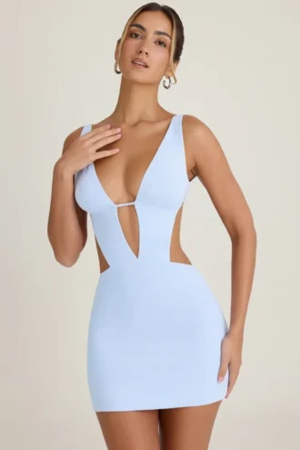 Gaia Cut-Out A-Line Mini Dress in Periwinkle Blue